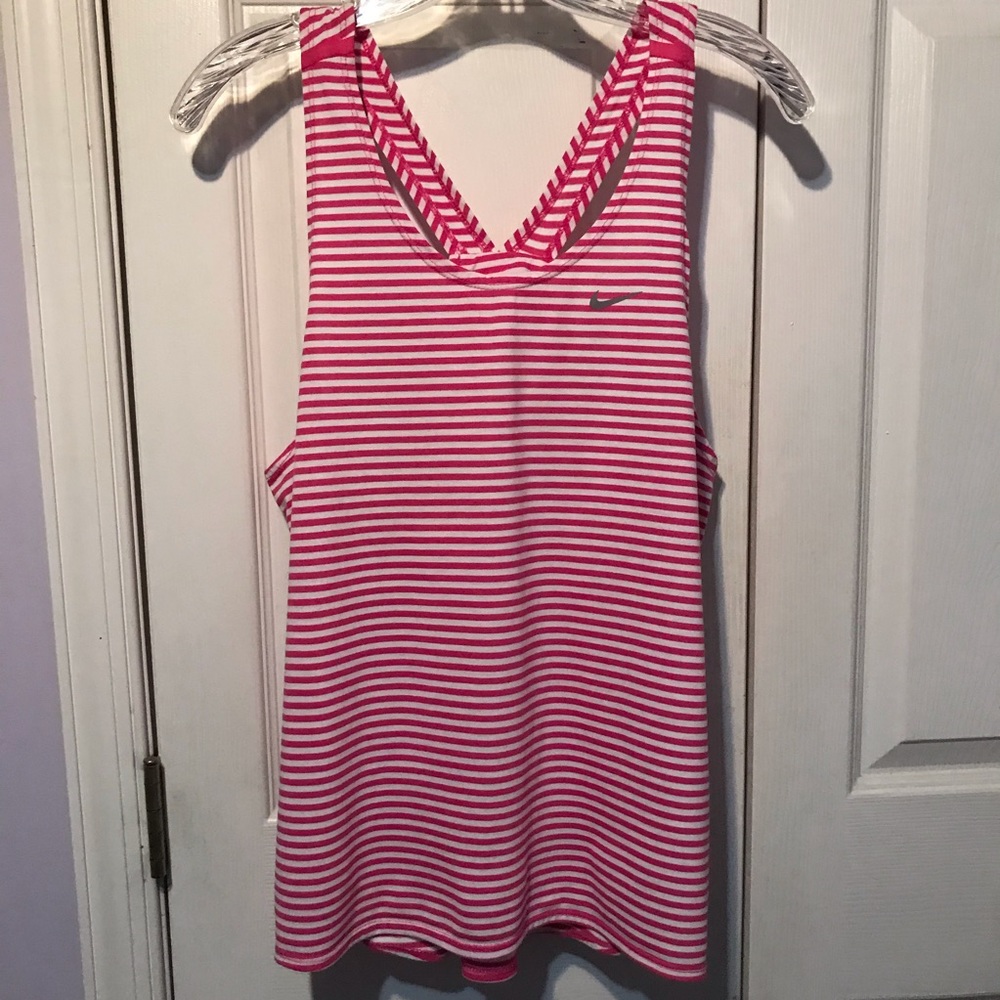 Nike Women’s Tank Top Pink White Striped Loose Fit